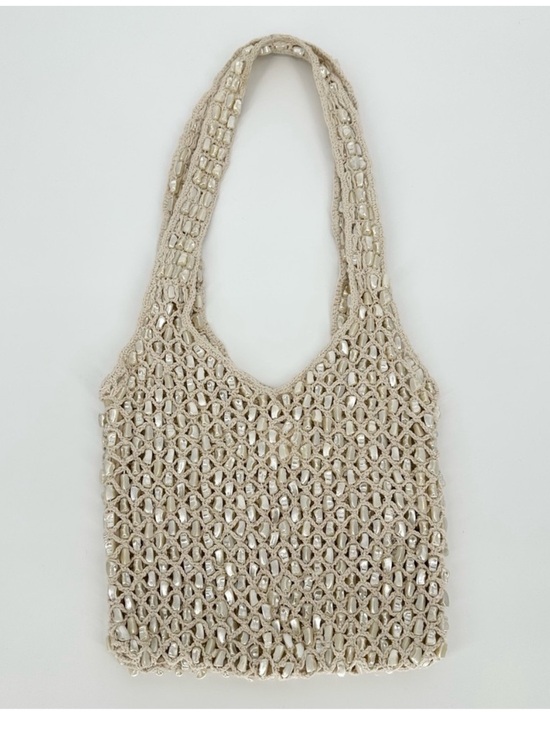 Zara Handbags - ZARA Pearl Beaded MacrameKnit woven crochet Tote Bag Hobo -Ivory cream